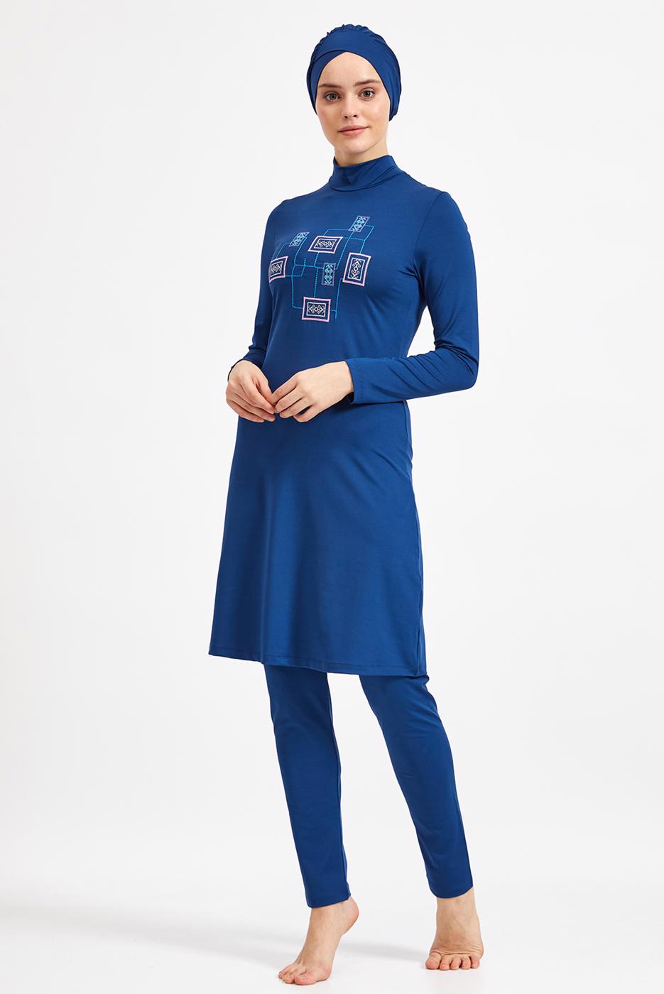 Hijab clothing NAVY BLUE EMBROIDERED HIJAB SWIMSUIT 7150 