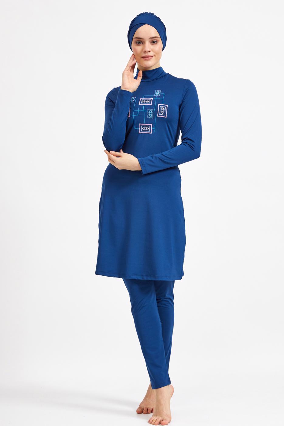 Hijab clothing NAVY BLUE EMBROIDERED HIJAB SWIMSUIT 7150 