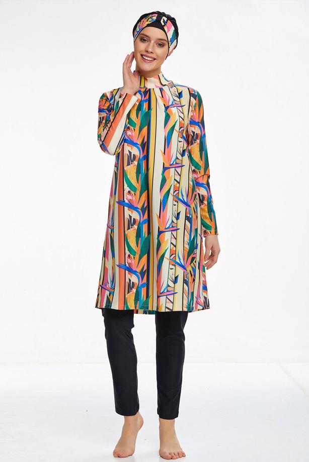 Vêtements hijab NOIR MAILLOT DE BAIN À MOTIF HIJAB 8250 - TRENDTESETTÜR