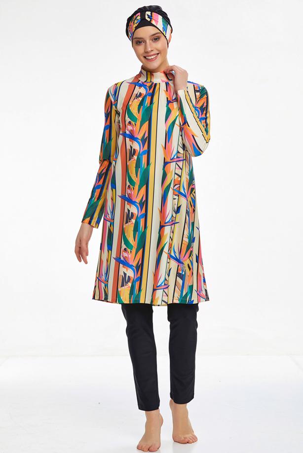 Vêtements hijab NOIR MAILLOT DE BAIN À MOTIF HIJAB 8250 - TRENDTESETTÜR