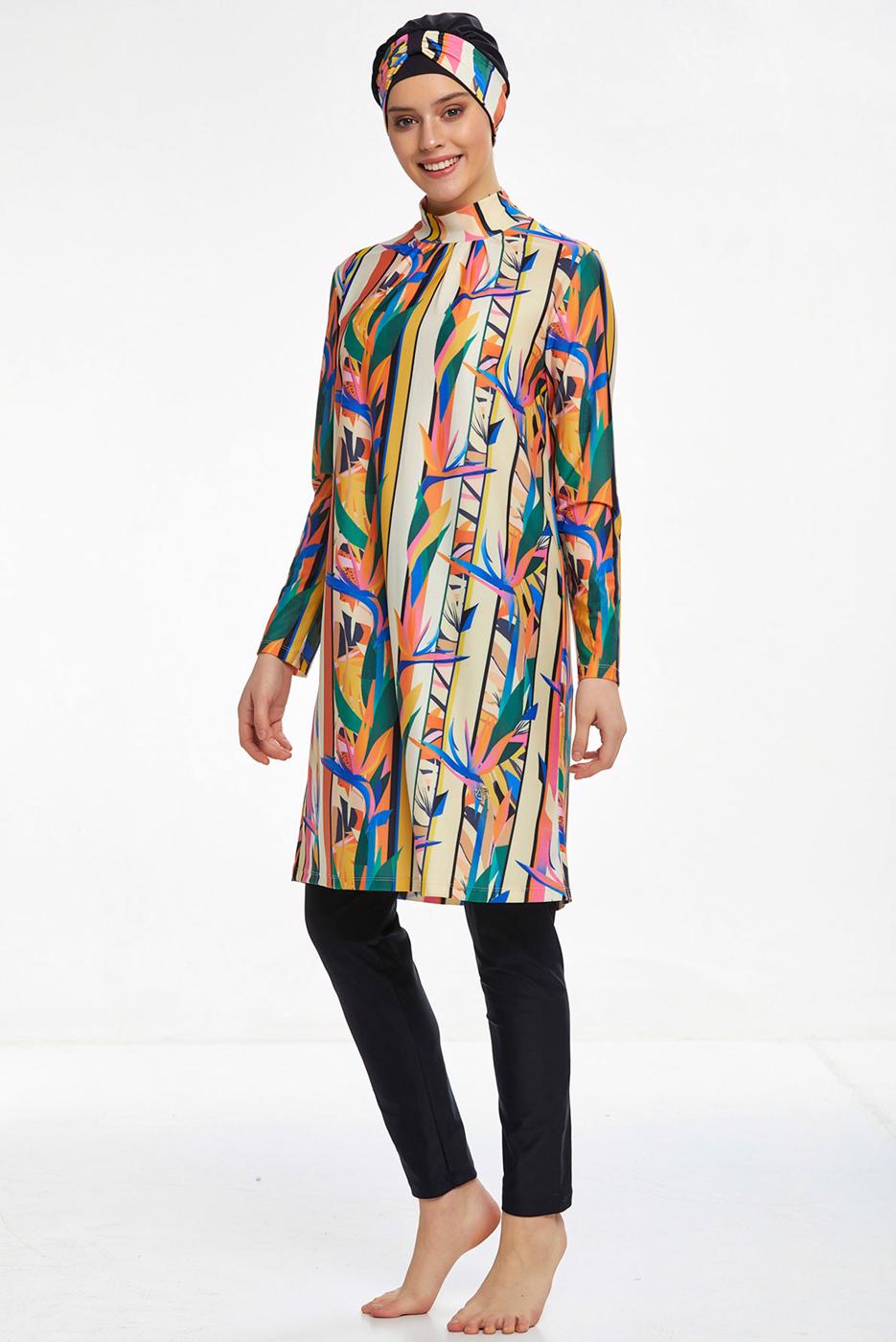 Vêtements hijab NOIR MAILLOT DE BAIN À MOTIF HIJAB 8250