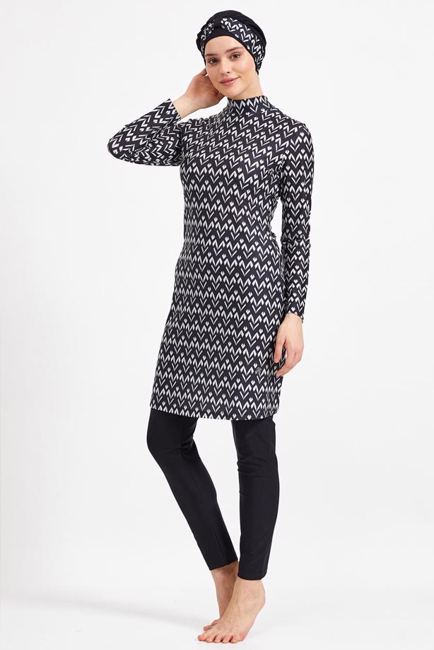 Vêtements hijab NOIR MAILLOT DE BAIN À MOTIF HIJAB 9050 - TRENDTESETTÜR