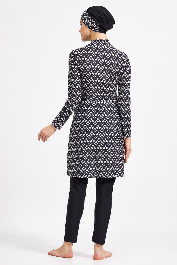Vêtements hijab NOIR MAILLOT DE BAIN À MOTIF HIJAB 9050 - TRENDTESETTÜR