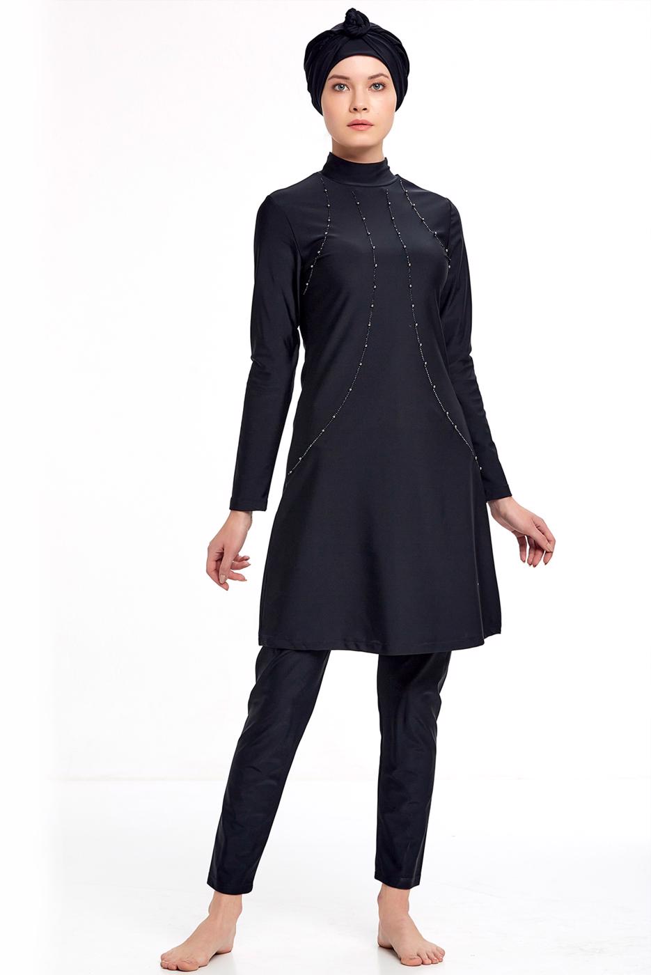 Hijab clothing BLACK BEAD DETAIL HIJAB SWIMSUIT 9334 