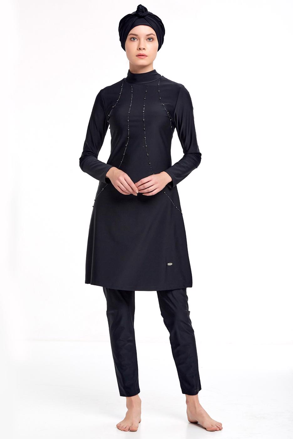 Hijab clothing BLACK BEAD DETAIL HIJAB SWIMSUIT 9334 