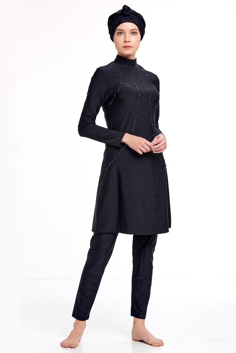 Hijab clothing BLACK BEAD DETAIL HIJAB SWIMSUIT 9334 