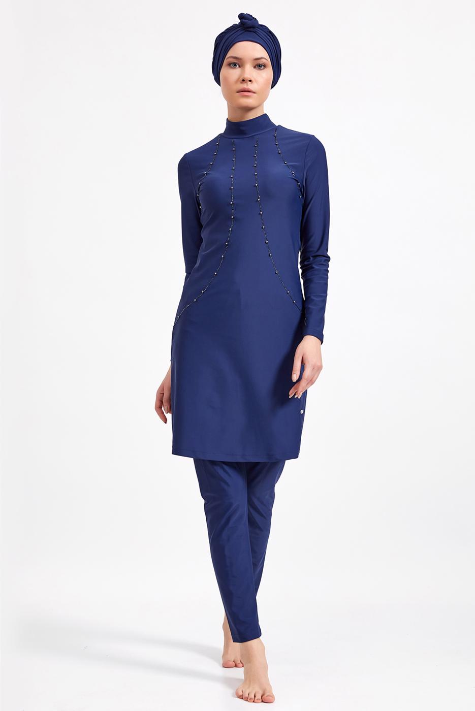 Vêtements hijab BLEU MARINE MAILLOT DE BAIN HIJAB DÉTAIL PERLES 9334
