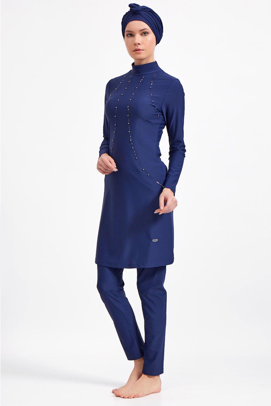 Vêtements hijab BLEU MARINE MAILLOT DE BAIN HIJAB DÉTAIL PERLES 9334