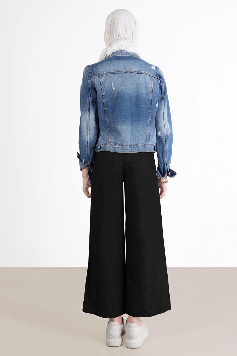 Tesettür giyim SİYAH GENİŞ PAÇA DENİM PANTOLON T 0205 