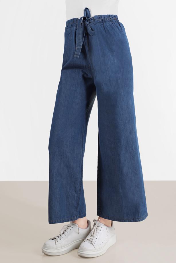 Tesettür giyim MAVİ GENİŞ PAÇA DENİM PANTOLON T 0205  - TRENDTESETTÜR