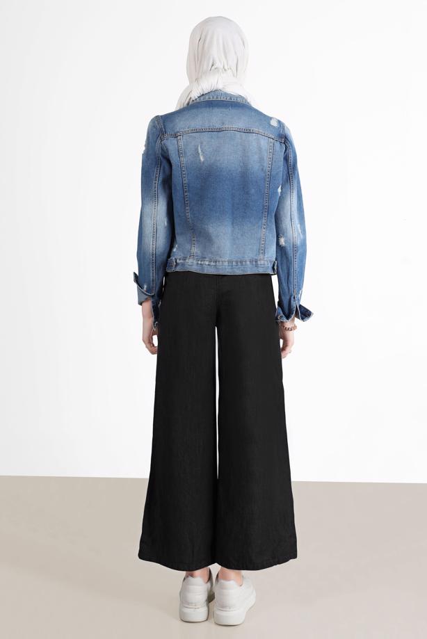 Tesettür giyim GRİ GENİŞ PAÇA DENİM PANTOLON T 0205  - TRENDTESETTÜR