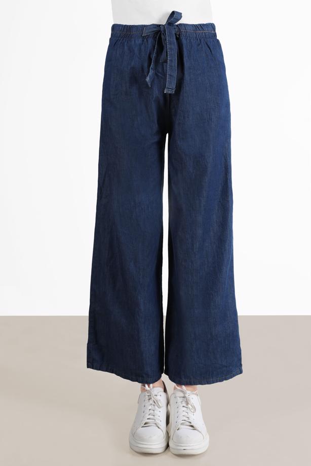 Tesettür giyim LACİVERT GENİŞ PAÇA DENİM PANTOLON T 0205  - TRENDTESETTÜR