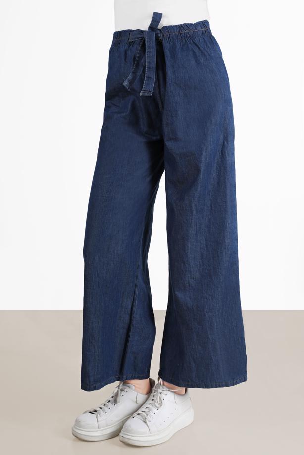 Tesettür giyim LACİVERT GENİŞ PAÇA DENİM PANTOLON T 0205  - TRENDTESETTÜR