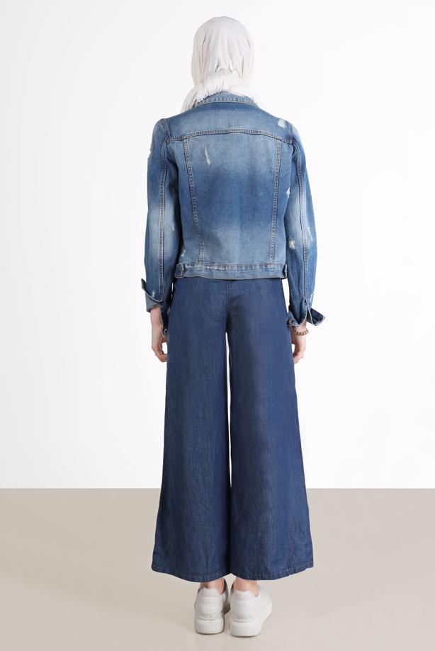 Tesettür giyim LACİVERT GENİŞ PAÇA DENİM PANTOLON T 0205  - TRENDTESETTÜR