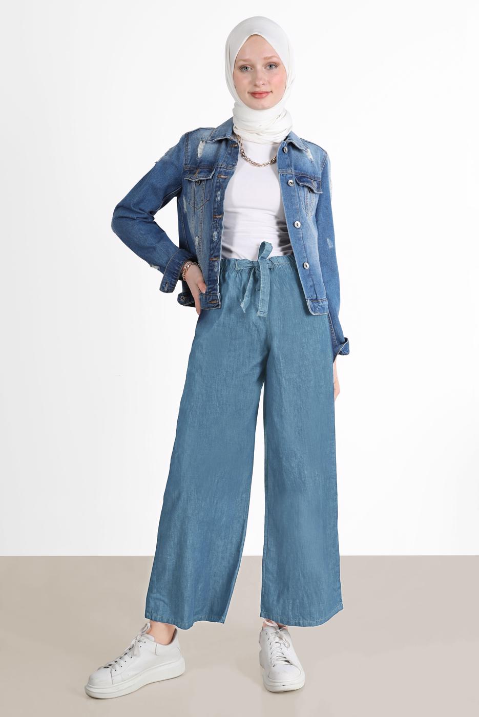 Tesettür giyim MAVİ GENİŞ PAÇA DENİM PANTOLON T 0205 
