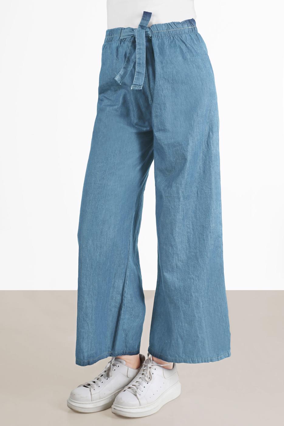 Tesettür giyim MAVİ GENİŞ PAÇA DENİM PANTOLON T 0205 