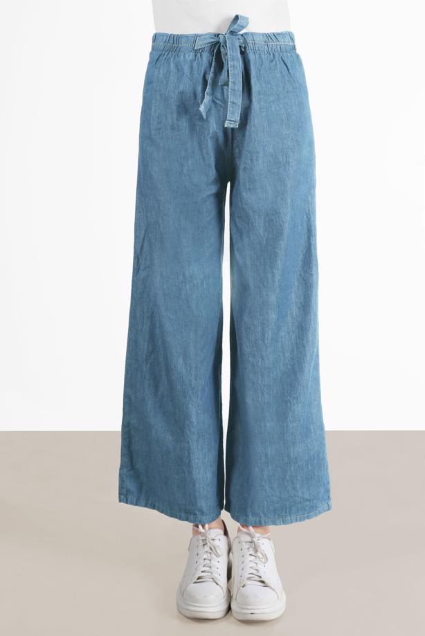 Tesettür giyim MAVİ GENİŞ PAÇA DENİM PANTOLON T 0205  - TRENDTESETTÜR