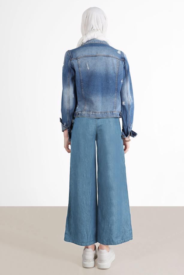 Tesettür giyim MAVİ GENİŞ PAÇA DENİM PANTOLON T 0205  - TRENDTESETTÜR