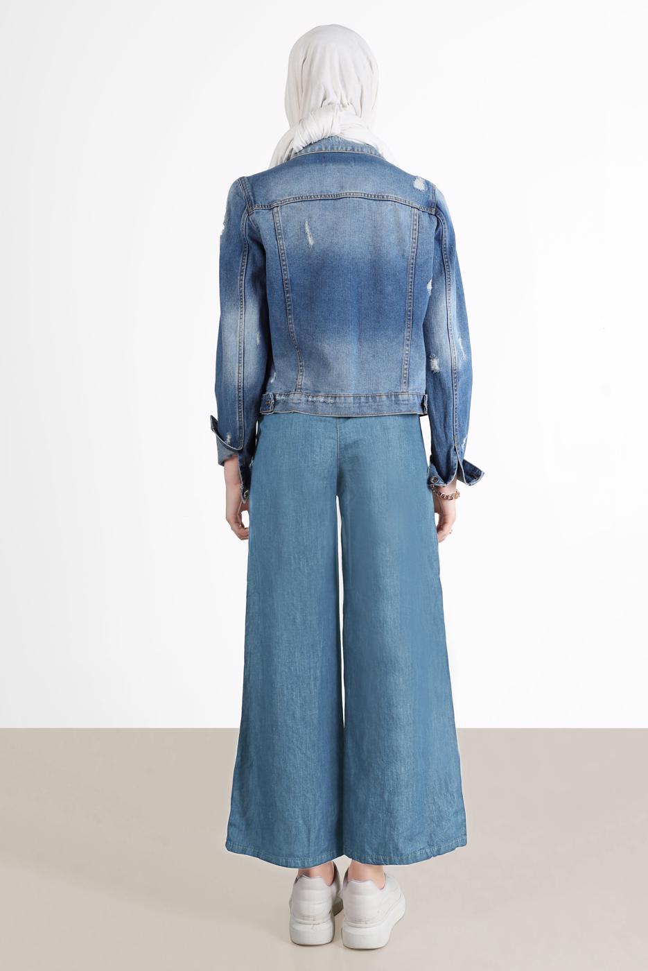 Tesettür giyim MAVİ GENİŞ PAÇA DENİM PANTOLON T 0205 