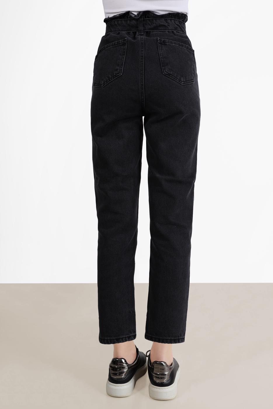 Tesettür giyim SİYAH PAPERBAG DENIM PANTOLON 214  