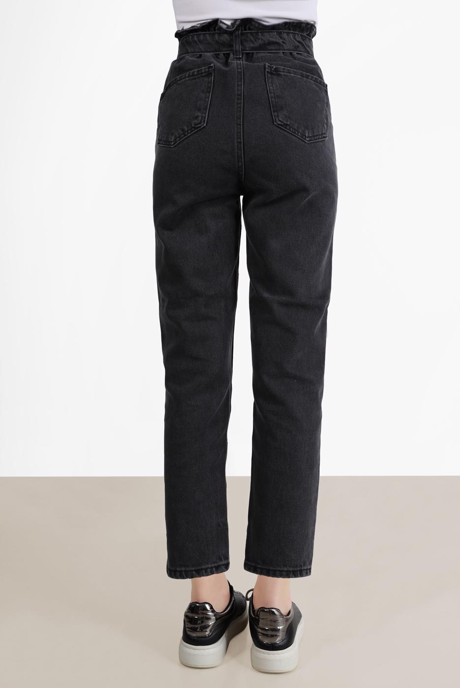 Tesettür giyim GRİ PAPERBAG DENIM PANTOLON 214  