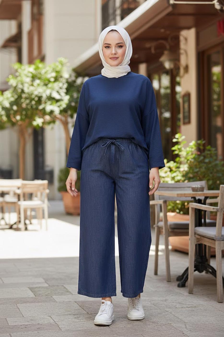 Vêtements hijab BLEU MARINE PANTALON LARGE EN JEAN T 1205