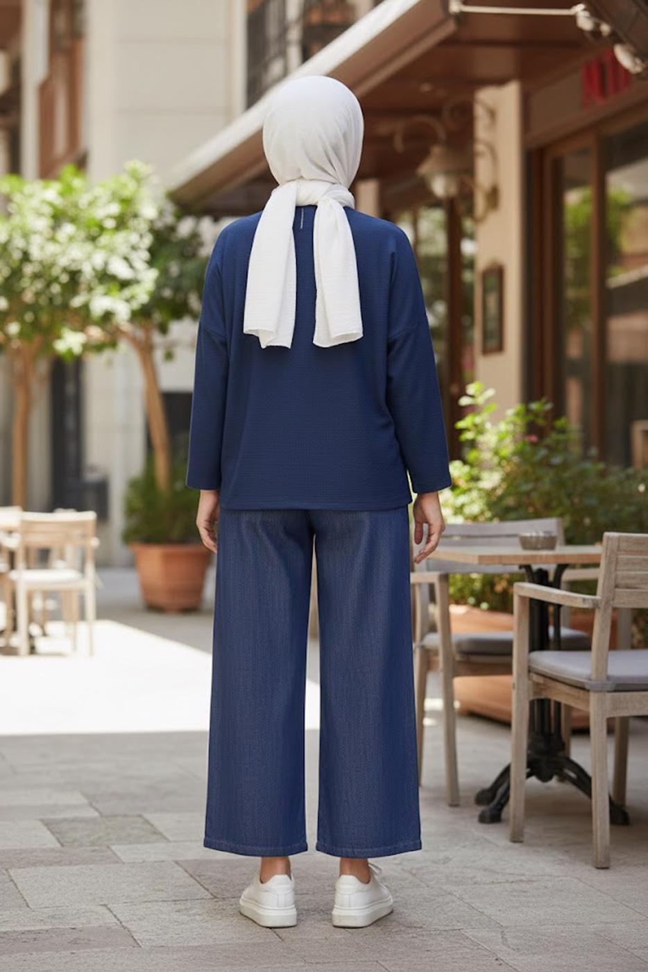 Vêtements hijab BLEU MARINE PANTALON LARGE EN JEAN T 1205