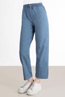 Tesettür giyim MAVİ BELİ LASTİKLİ GENİŞ PAÇA DENIM PANTOLON 2305 