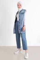 Tesettür giyim MAVİ BELİ LASTİKLİ GENİŞ PAÇA DENIM PANTOLON 2305 