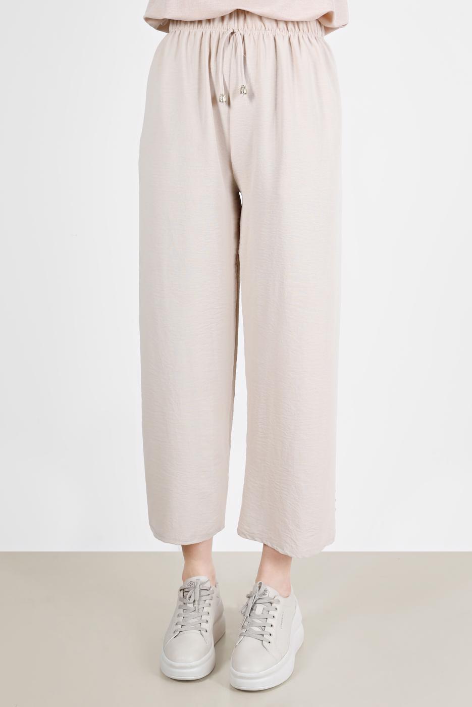 Hijab clothing BEIGE ELASTIC WAIST TROUSERS 3521 
