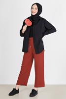Tesettür giyim KAHVE BELİ LASTİKLİ PANTOLON 3521