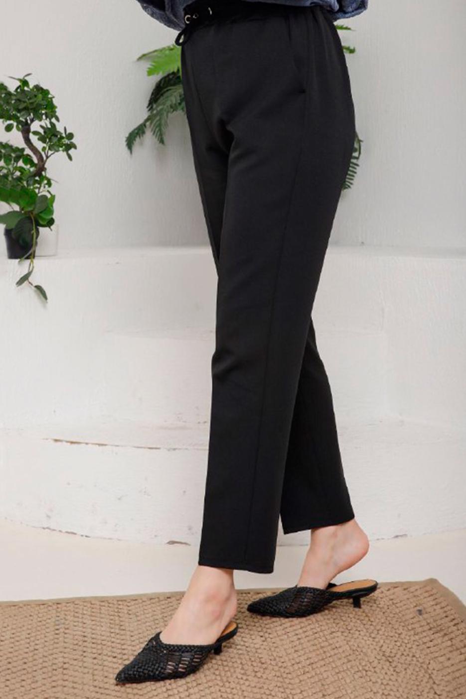 Tesettür giyim SİYAH BELİ LASTİKLİ KUMAŞ PANTOLON 4114  