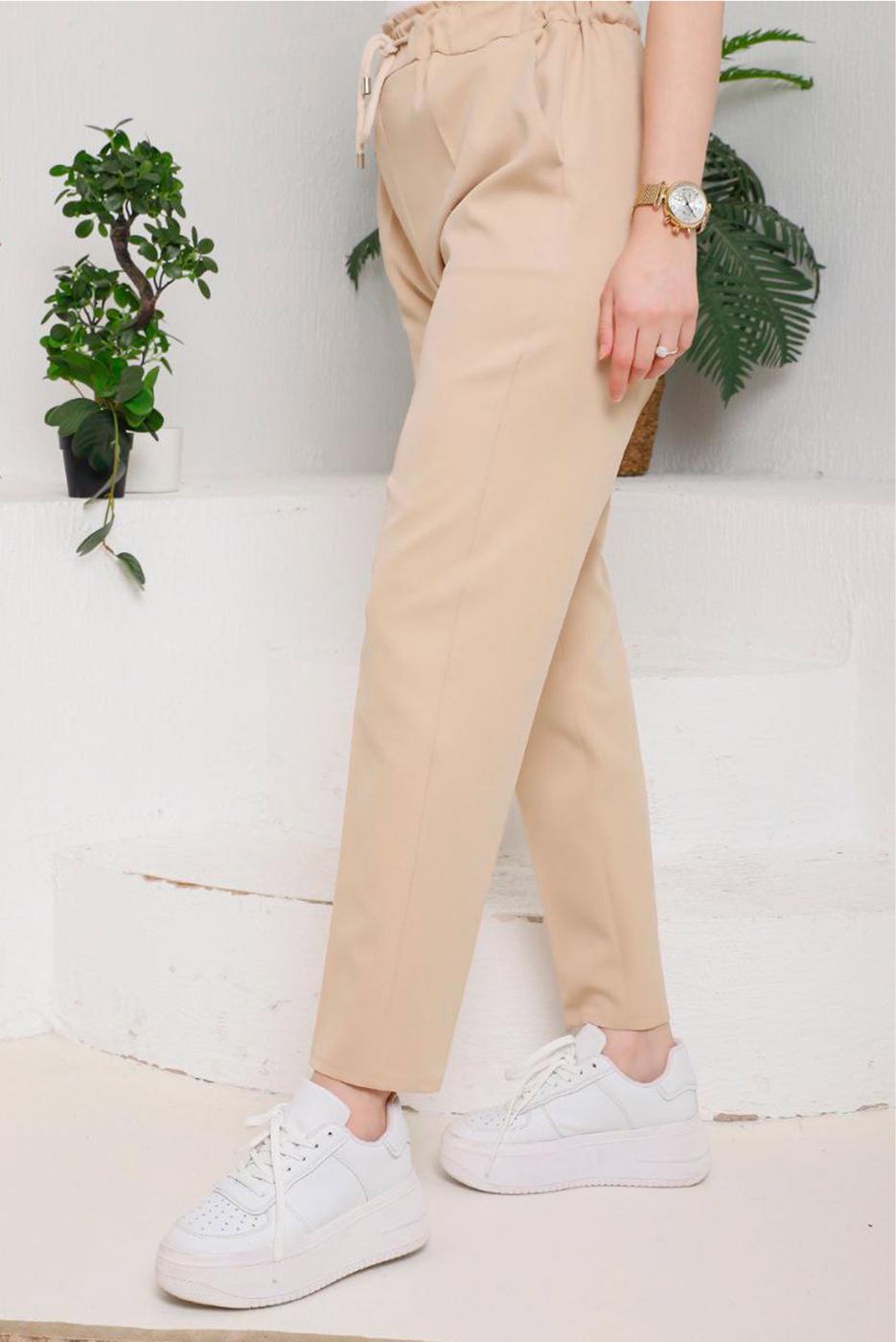 Tesettür giyim VİZON BELİ LASTİKLİ KUMAŞ PANTOLON 4114  