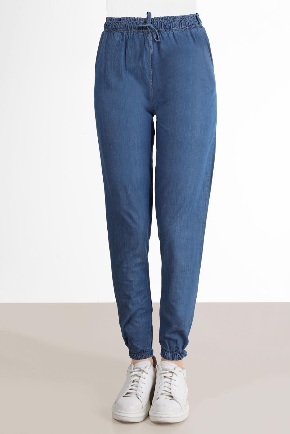 Tesettür giyim MAVİ PAÇASI LASTİKLİ DENIM PANTOLON 4305 