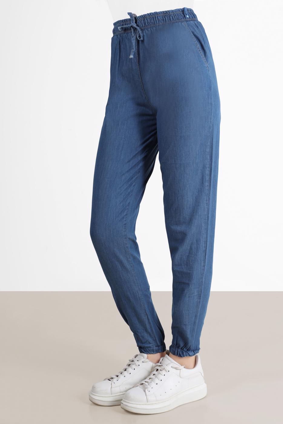 Tesettür giyim MAVİ PAÇASI LASTİKLİ DENIM PANTOLON 4305 