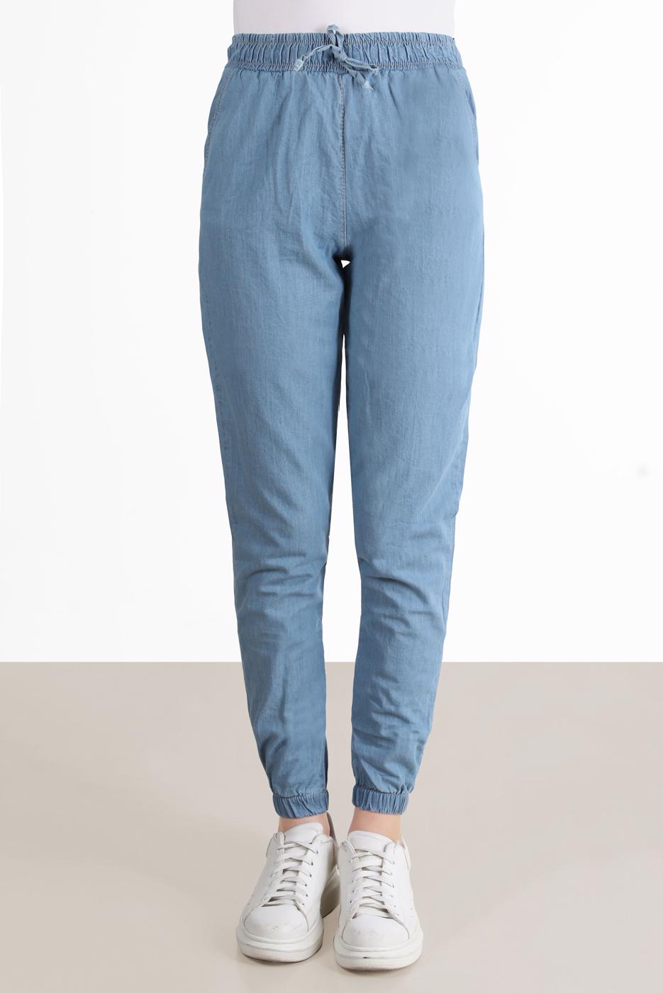 Tesettür giyim MAVİ PAÇASI LASTİKLİ DENIM PANTOLON 4305 