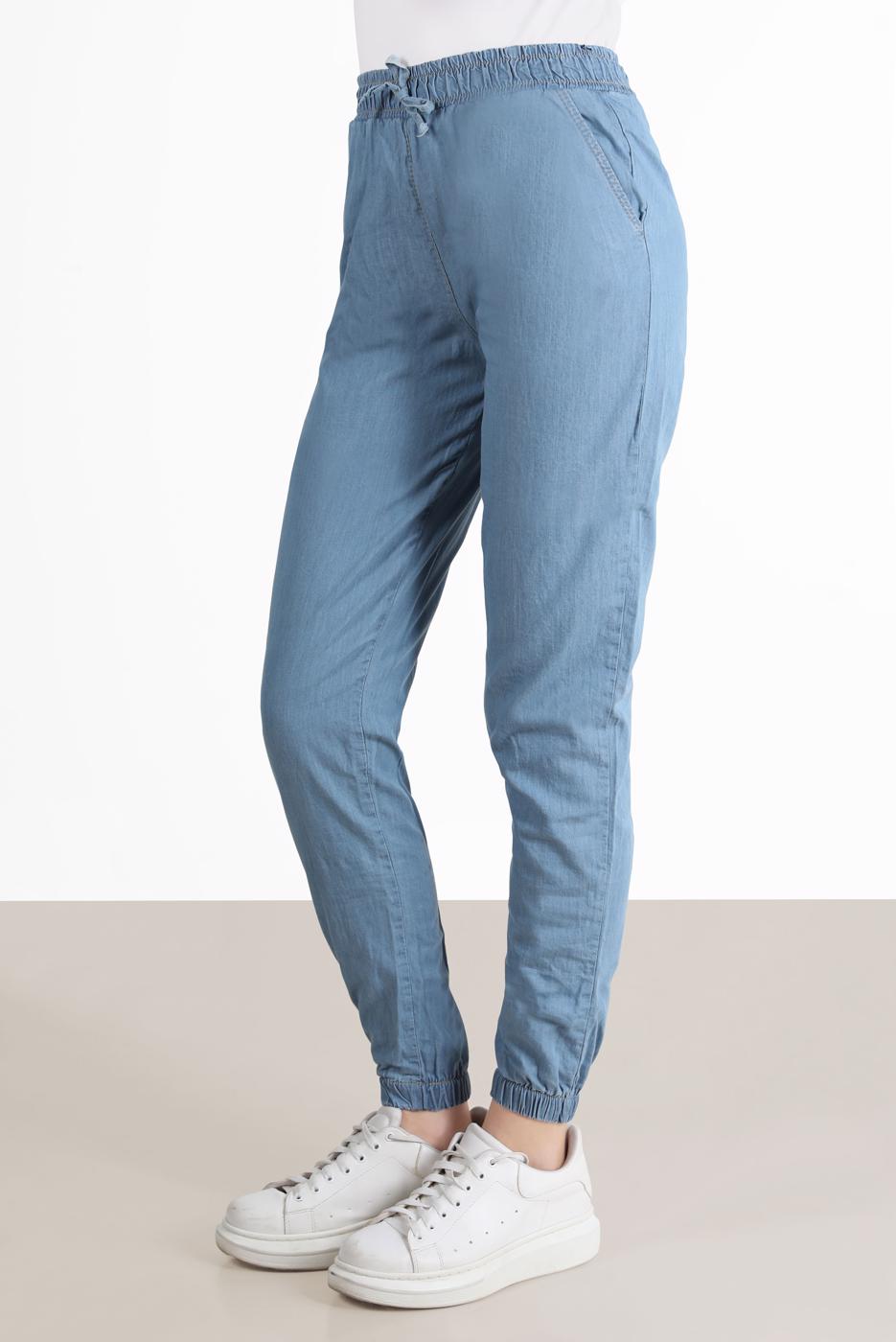 Tesettür giyim MAVİ PAÇASI LASTİKLİ DENIM PANTOLON 4305 