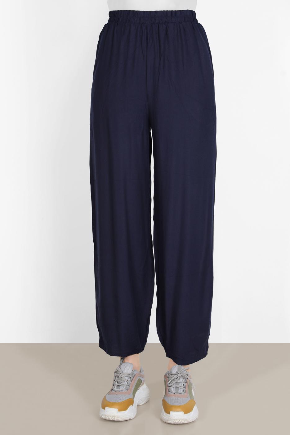 Tesettür giyim LACİVERT BELİ LASTİKLİ BOL PAÇA PANTOLON 46007 