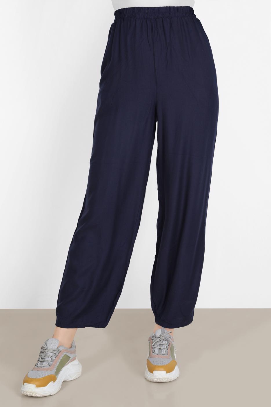 Tesettür giyim LACİVERT BELİ LASTİKLİ BOL PAÇA PANTOLON 46007 