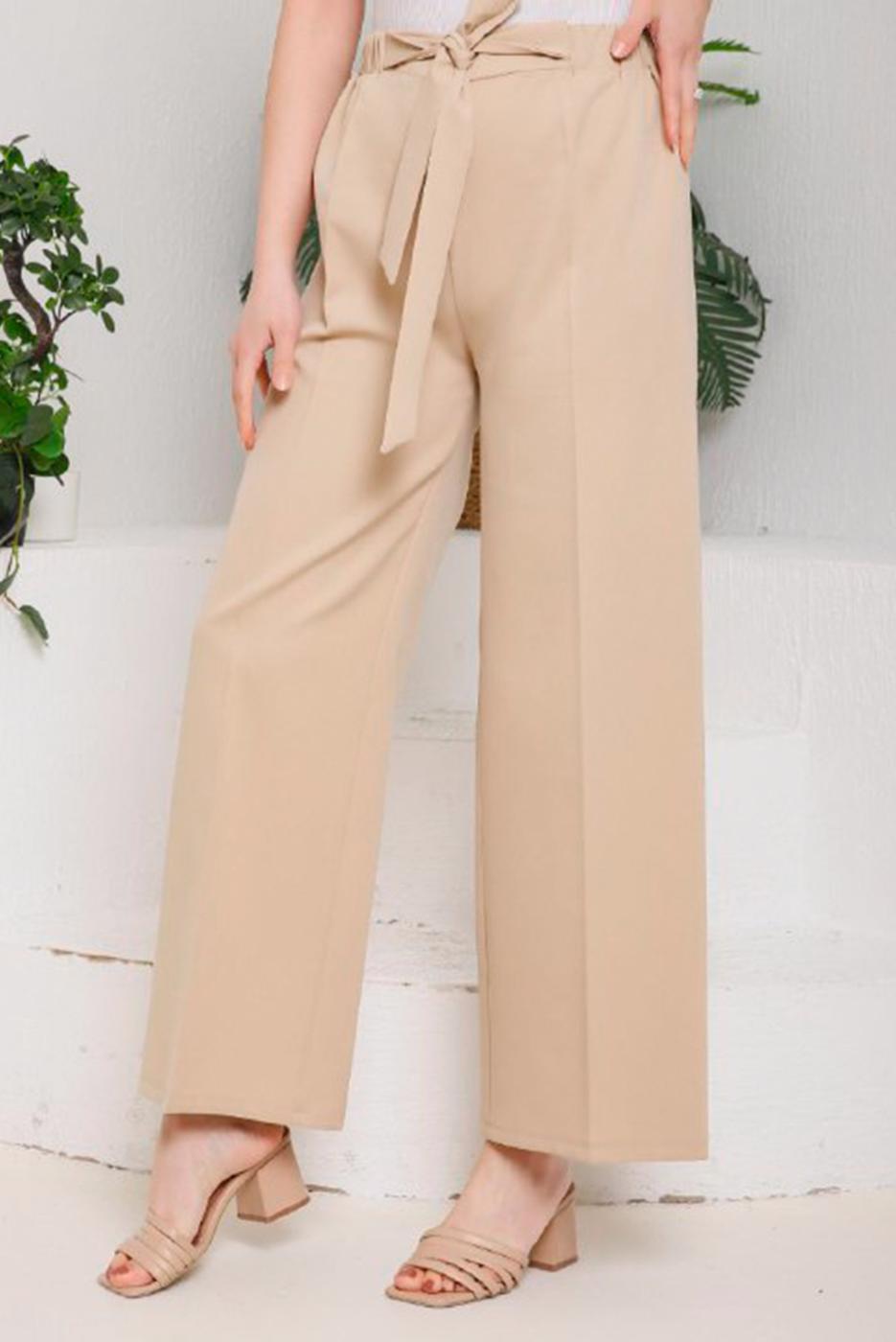 Tesettür giyim VİZON BELİ BAĞLAMA DETAYLI KUMAŞ PANTOLON 5114 