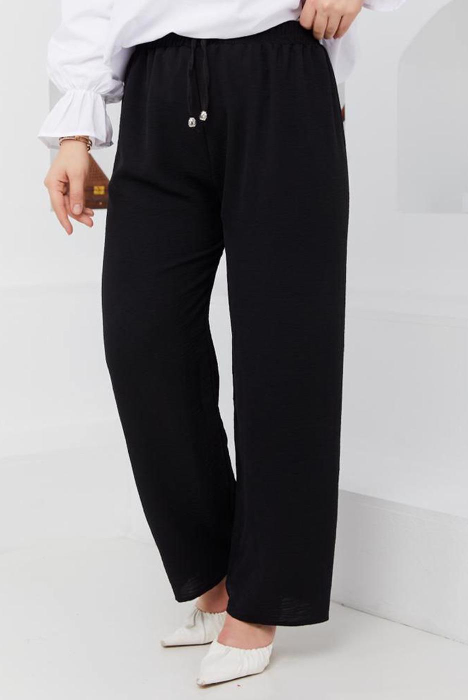 Tesettür giyim SİYAH BELİ LASTİKLİ PANTOLON 51552 