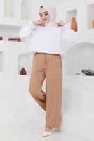 Tesettür giyim KAHVE BELİ LASTİKLİ PANTOLON 51552 