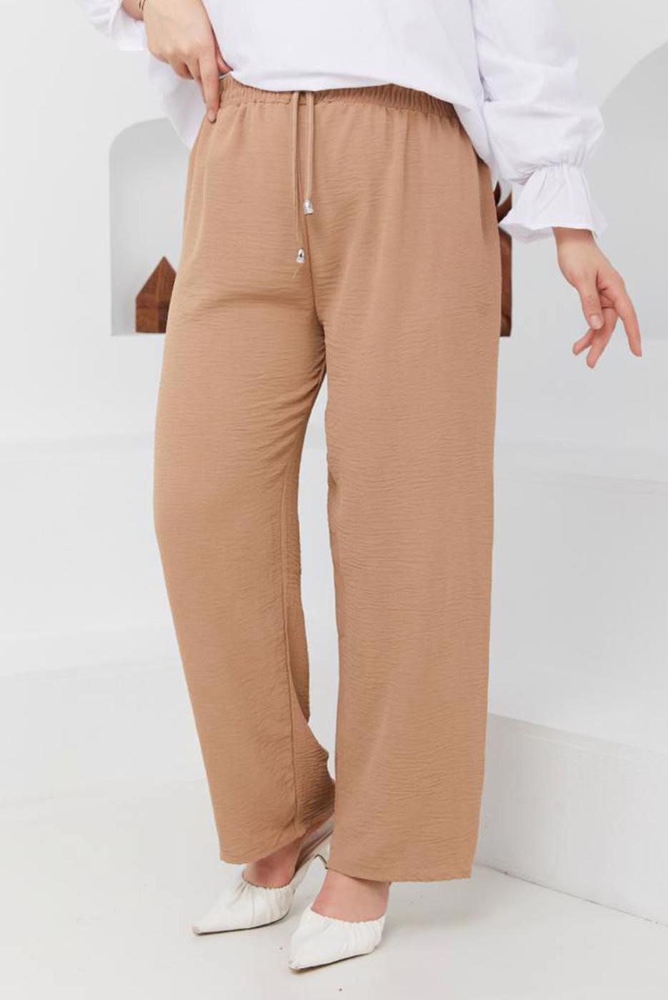 Tesettür giyim KAHVE BELİ LASTİKLİ PANTOLON 51552 