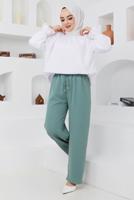Tesettür giyim YEŞİL BELİ LASTİKLİ PANTOLON 51552 