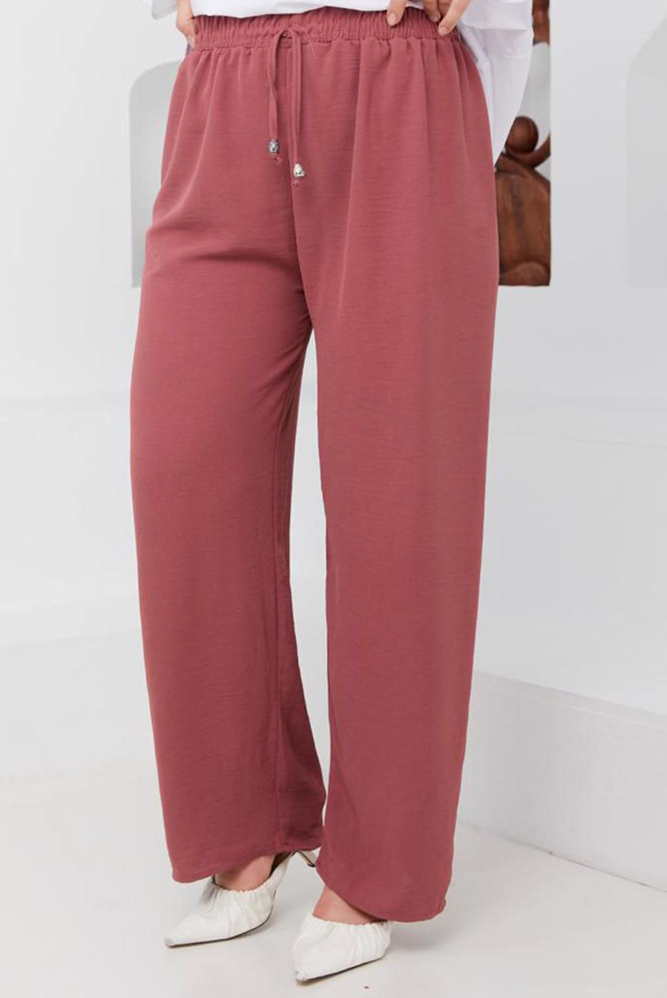 Tesettür giyim PEMBE BELİ LASTİKLİ PANTOLON 51552 
