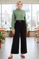 Tesettür giyim SİYAH KEMERLİ VİSKON PANTOLON 56007 