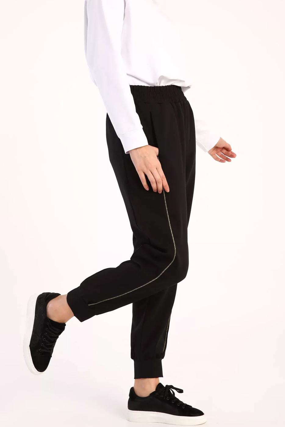 Vêtements hijab NOIR PANTALON TAILLE ÉLASTIQUE 61033
