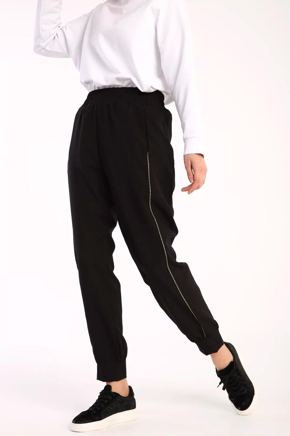 Vêtements hijab NOIR PANTALON TAILLE ÉLASTIQUE 61033