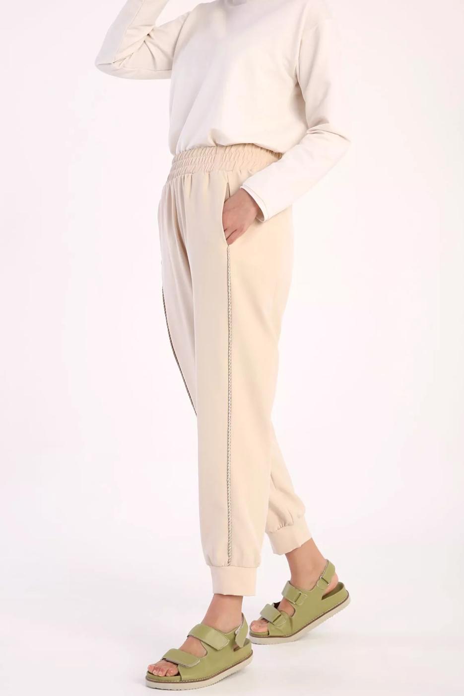 Hijab clothing BEIGE ELASTIC WAIST TROUSERS 61033 