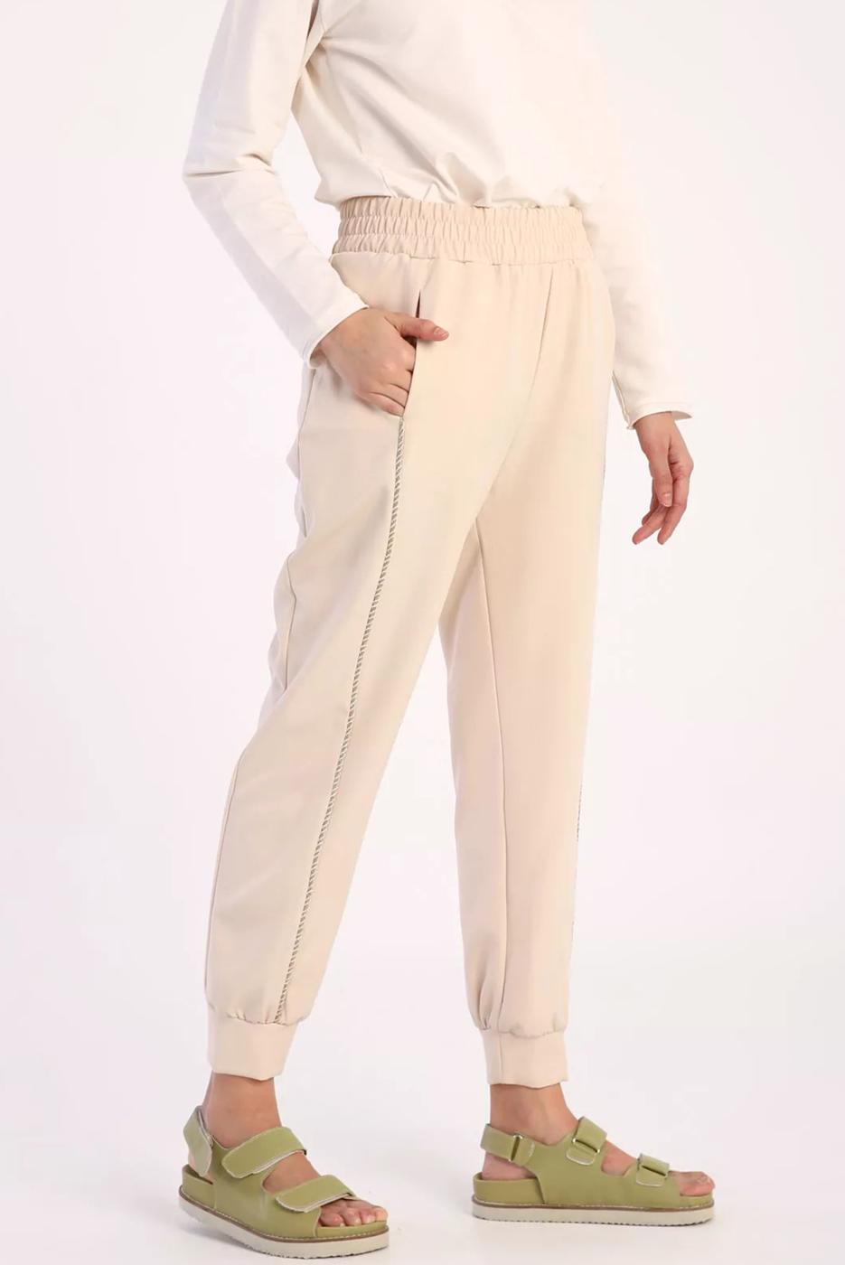 Hijab clothing BEIGE ELASTIC WAIST TROUSERS 61033 